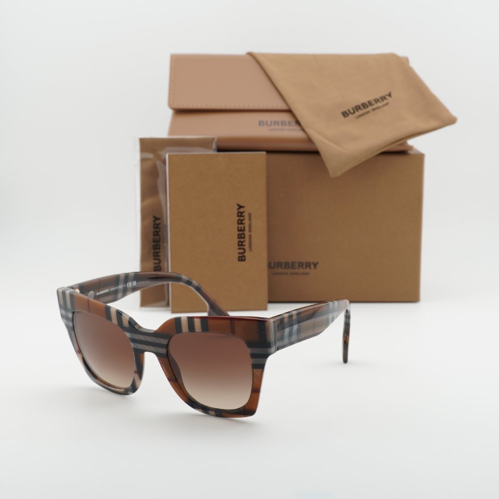 Burberry Be4364 396713 Square Sunglasses - Check Brown/Brown Gradient